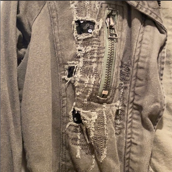 Distressed Green Army Style Jacket with Light Sequin - Picture 3 of 6